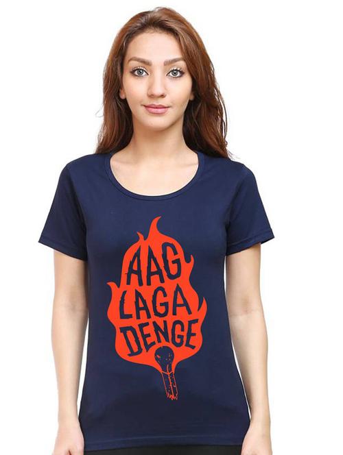 women round neck front print t-shirt - 21015566 - Very Small Image - 1