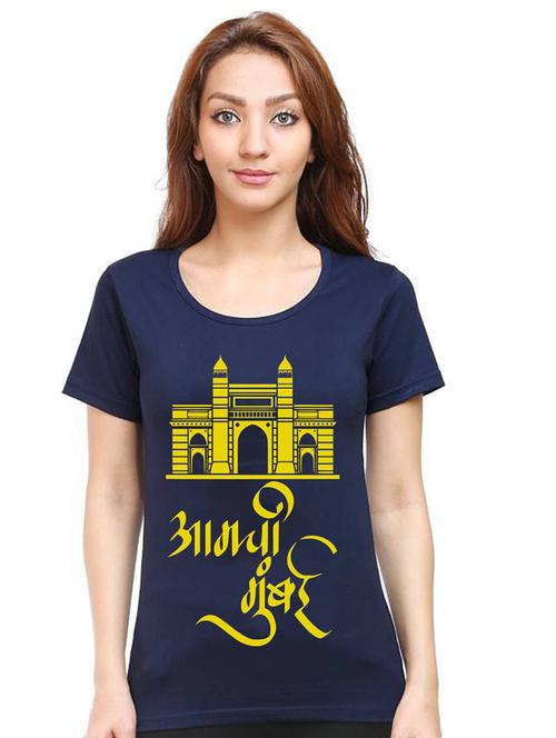 women round neck front print t-shirt - 21015577 - Very Small Image - 1