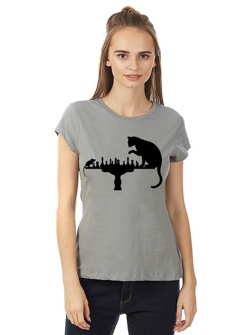 women round neck front print t-shirt - 21015648 - Very Small Image - 1