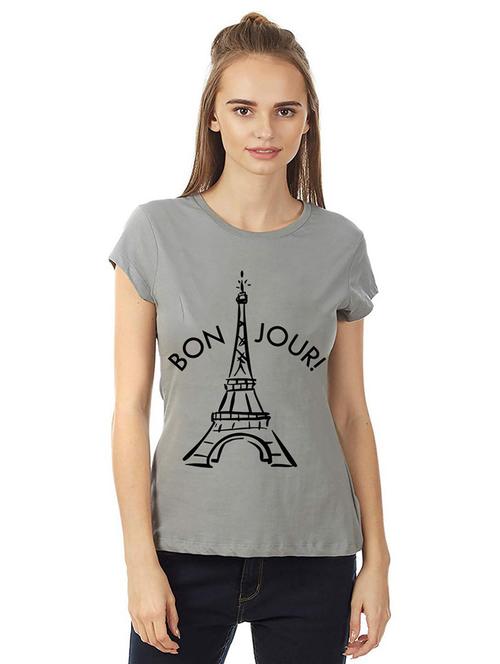 women round neck front print t-shirt - 21015649 - Very Small Image - 1