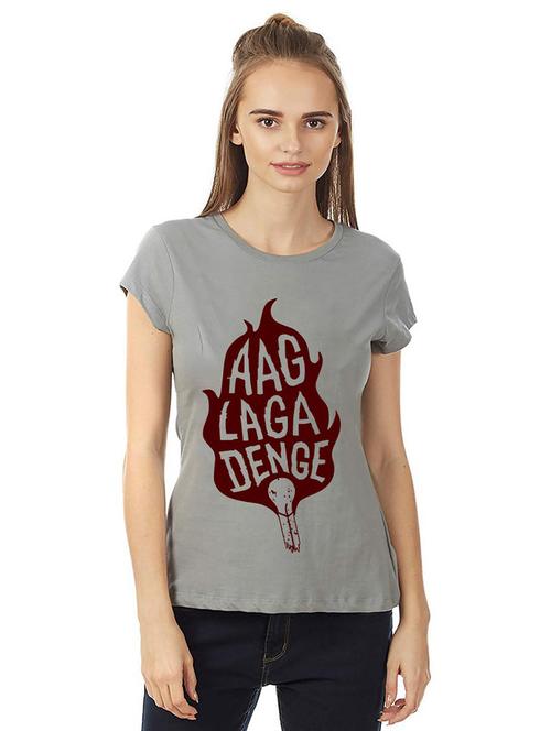 women round neck front print t-shirt - 21015652 - Very Small Image - 1