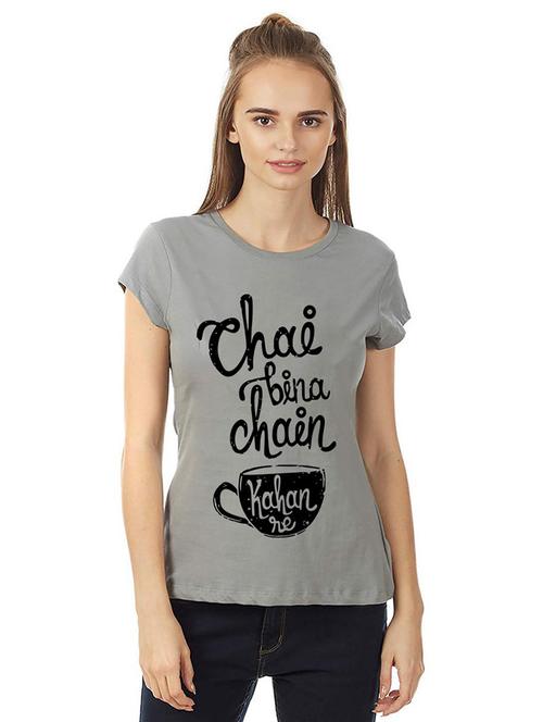 women round neck front print t-shirt - 21015653 - Very Small Image - 1