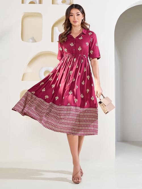 women shirt collar fit & flare dress - 21015984 - Very Small Image - 1