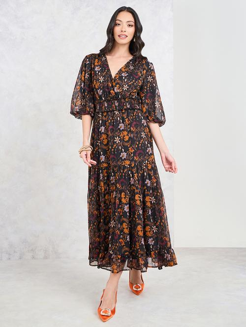 women v-neck floral printed tiered dress - 21015985 - Very Small Image - 1