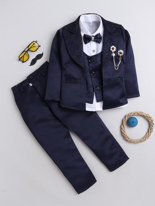 navy blue self design detailed shirt blazer & trouser set - 21016158 - Very Small Image - 1