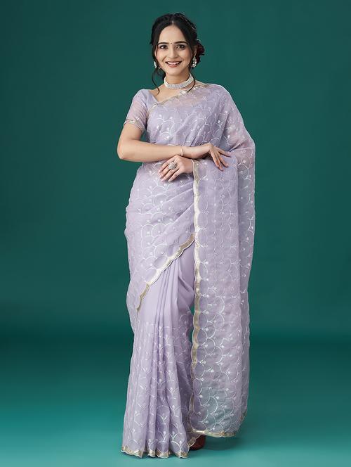 lavender embroidered saree with blouse - 21017071 - Very Small Image - 1