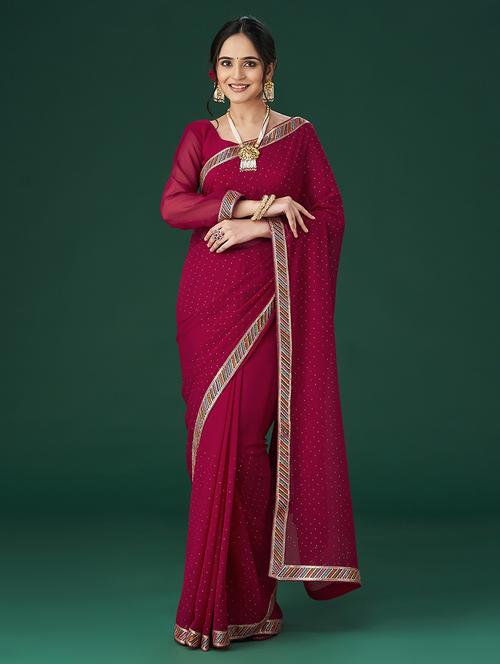 maroon georgette embroidered saree with blouse - 21017081 - Very Small Image - 1