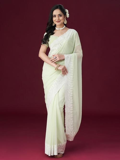 neo mint embroidered saree with blouse - 21017093 - Very Small Image - 1