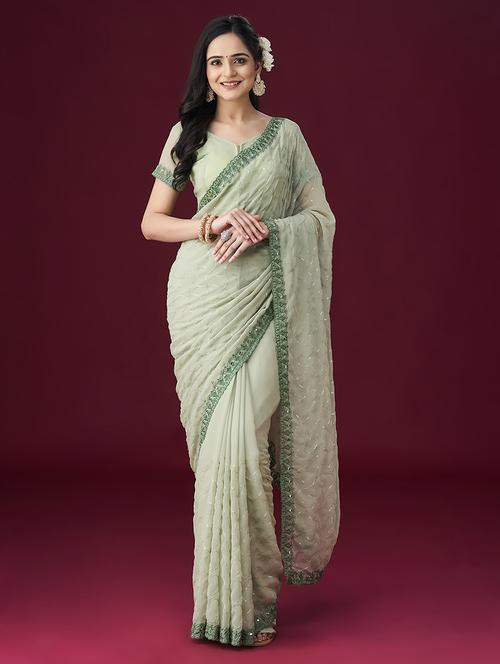 neo mint embroidered saree with blouse - 21017099 - Very Small Image - 1
