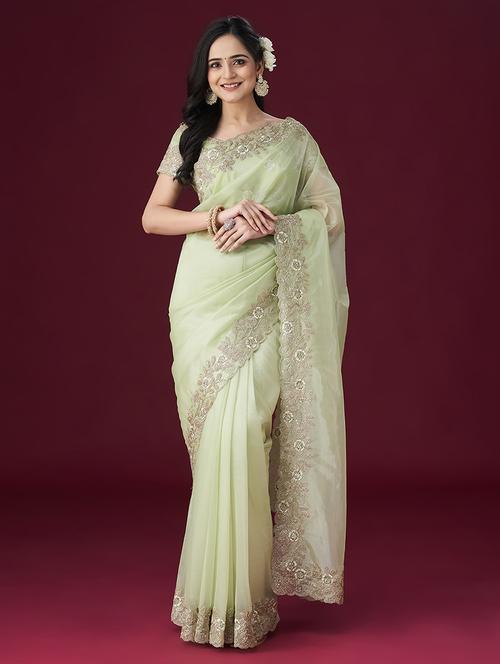 neo mint embroidered saree with blouse - 21017106 - Very Small Image - 1