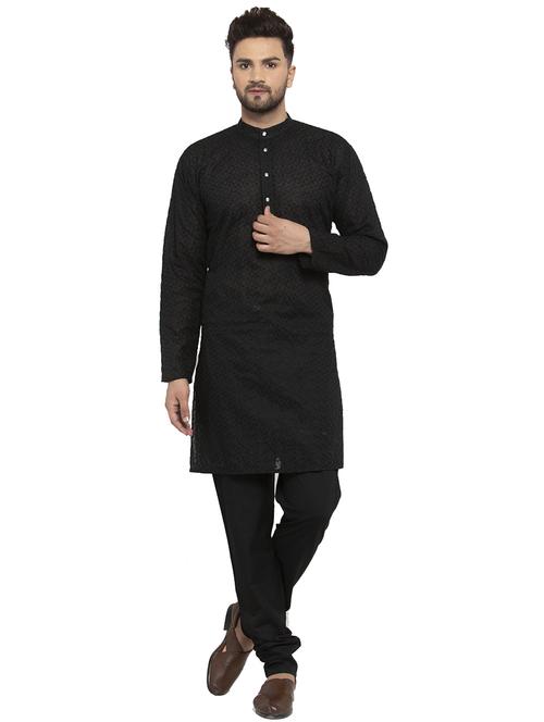 black cotton kurta churidar ethnic wear set - 21018139 - Very Small Image - 1