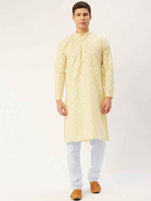 yellow cotton kurta churidar ethnic wear set - 21018188 - Very Small Image - 1