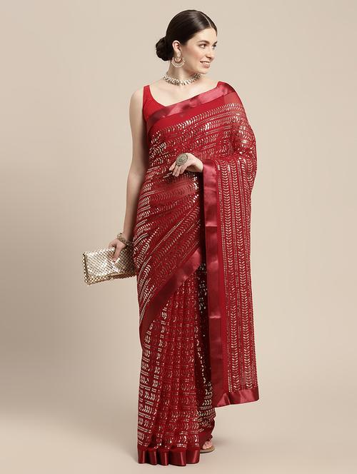 women red sequin work georgette saree with blouse - 21019249 - Very Small Image - 1