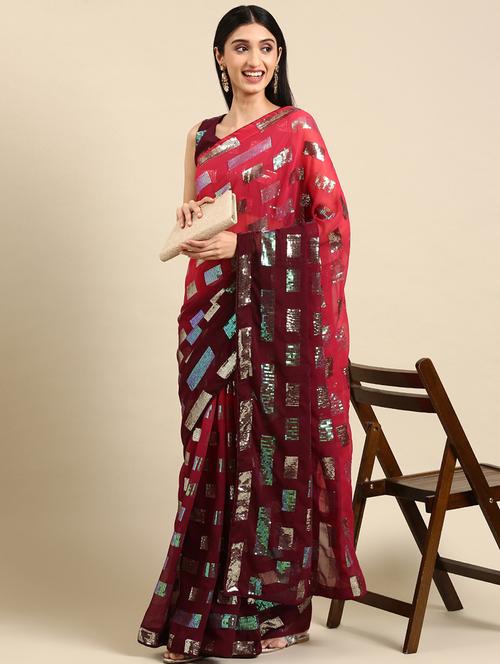 women sequined work saree with blouse - 21019269 - Very Small Image - 1