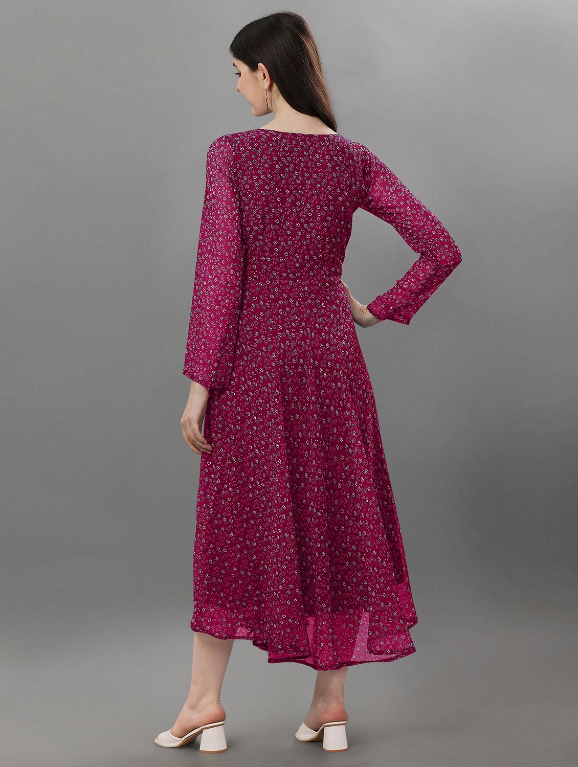 women pink v neck fit & flare dress - 21020255 - Standard Image - 2