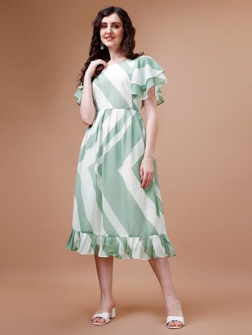 green georgette fit & flare dress - 21020260 - Very Small Image - 1