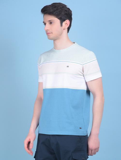 blue cotton color block tshirt - 21021177 - Very Small Image - 1