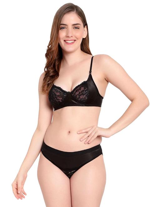 black self design bras and panty set - 21021634 - Very Small Image - 1