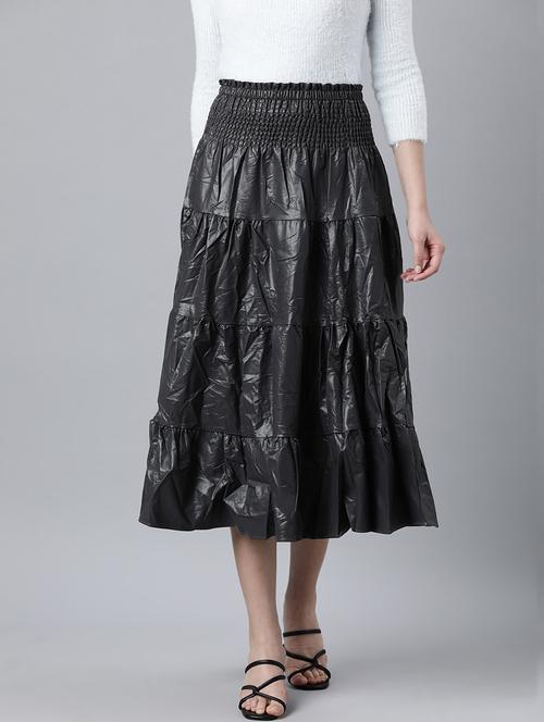 women mid-rise solid tiered skirt - 21023392 - Very Small Image - 1