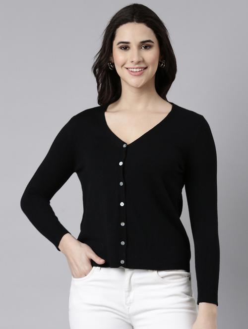 women solid acrylic cardigan - 21023517 - Very Small Image - 1