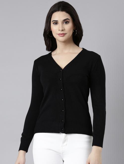 women solid acrylic cardigan - 21023521 - Very Small Image - 1