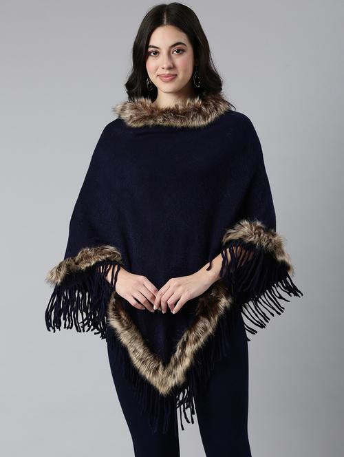 women blue solids ponchos - 21023621 - Very Small Image - 1