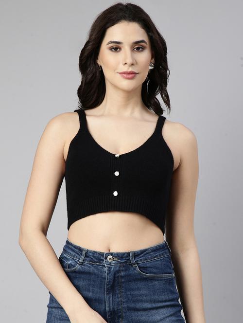 women solid color crop top - 21023660 - Very Small Image - 1