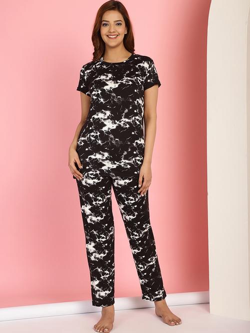 black printed detailed top & pyjama set - 21024177 - Very Small Image - 1