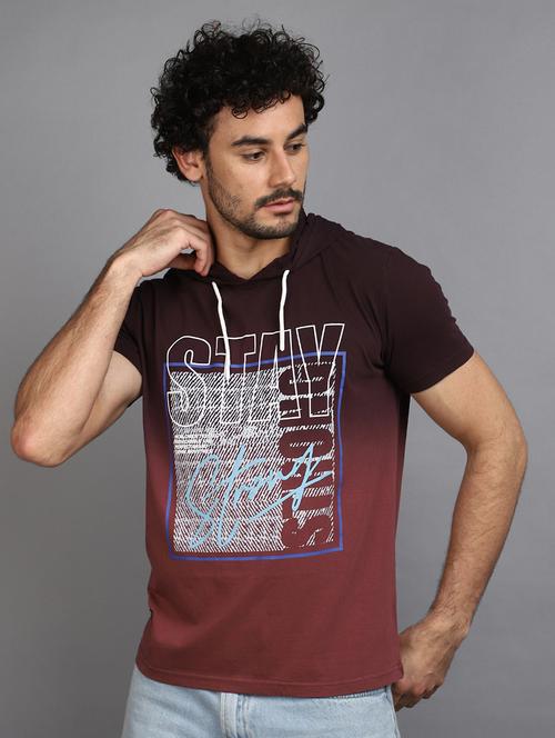 men hood neck front printed t-shirt - 21024433 - Very Small Image - 1