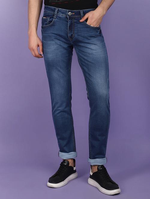 men solid blue washed detailed denim jeans - 21024436 - Very Small Image - 1