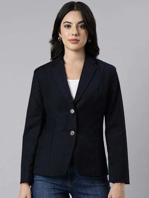 navy blue cotton blend single breasted blazer - 21025224 - Very Small Image - 1