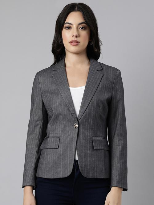 women stripes lapel collar single breasted blazer - 21025233 - Very Small Image - 1