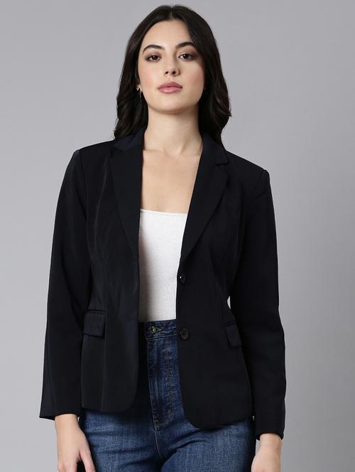 navy blue cotton blend single breasted blazer - 21025243 - Very Small Image - 1
