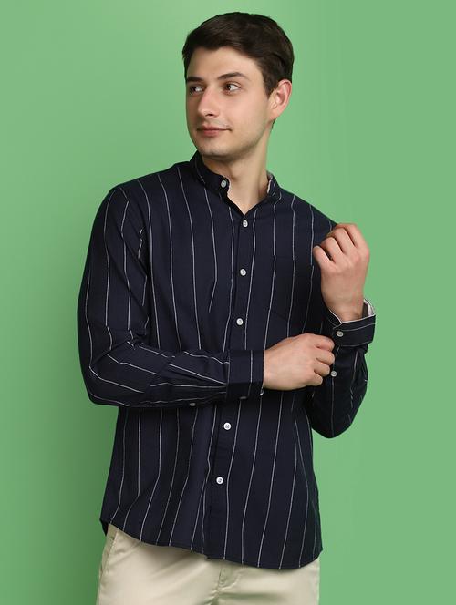 navy blue slub casual shirt - 21025416 - Very Small Image - 1