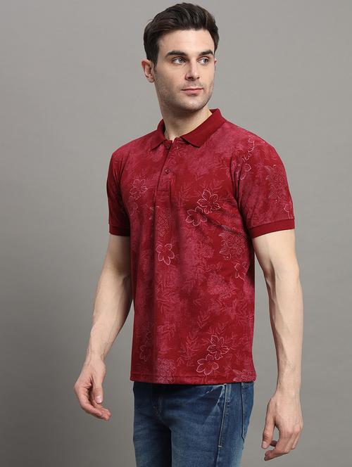 burgundy cotton blend placement print tshirt - 21025727 - Very Small Image - 1