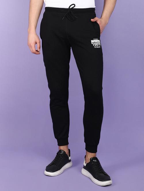 men balck placement print mid rise jogger - 21028888 - Very Small Image - 1