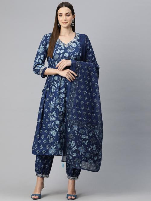 navy blue printed suit set - 21031681 - Very Small Image - 1