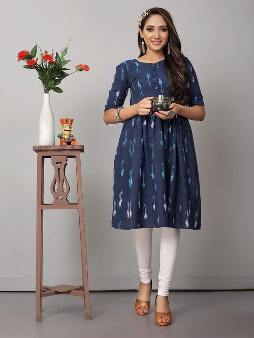 navy blue short sleeve flared kurta - 21031757 - Very Small Image - 1