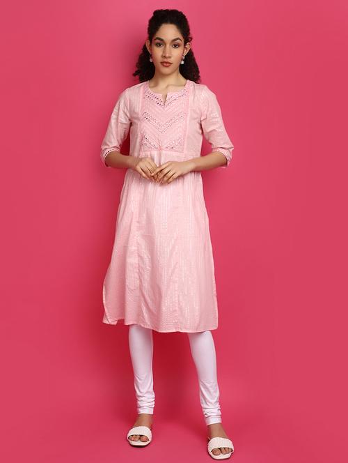 pink mirror work cotton kurta - 21031849 - Very Small Image - 1