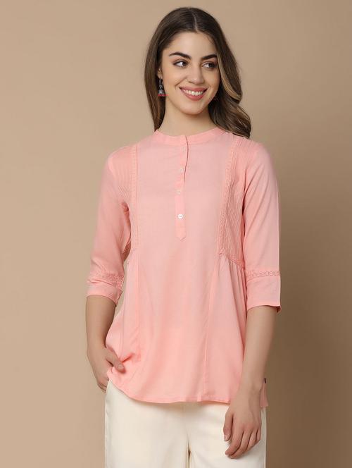 pink cotton straight kurti - 21031872 - Very Small Image - 1