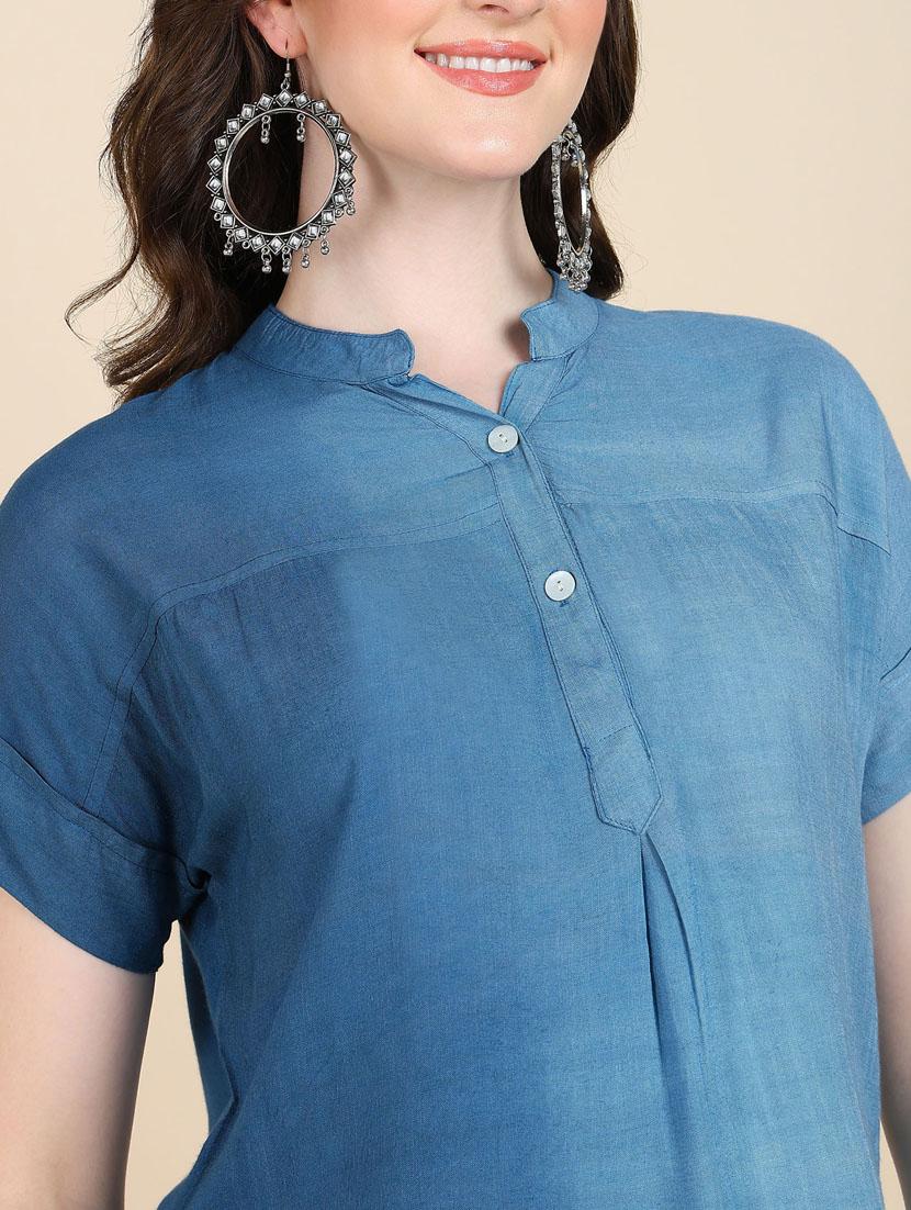 women solid mandarin neck top - 21032111 - Standard Image - 4