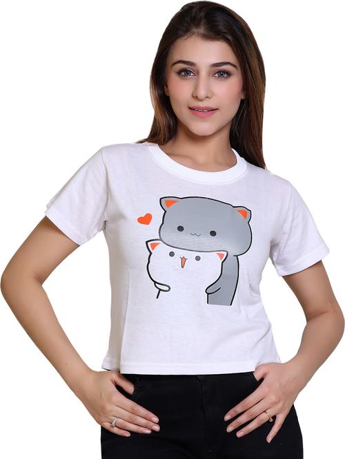 women round neck front print t-shirt - 21033640 - Very Small Image - 1