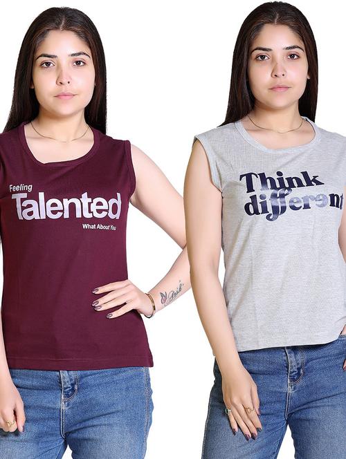 women combo pack sleveless t-shirt - 21033672 - Very Small Image - 1