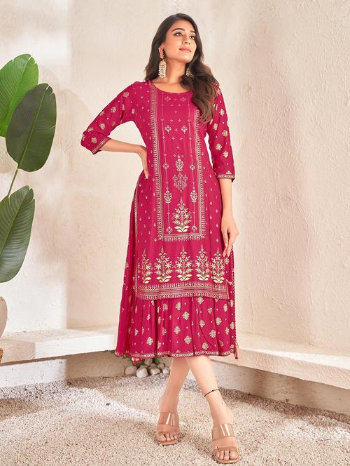 women pink round neck layered dress - 21034077 - Very Small Image - 1