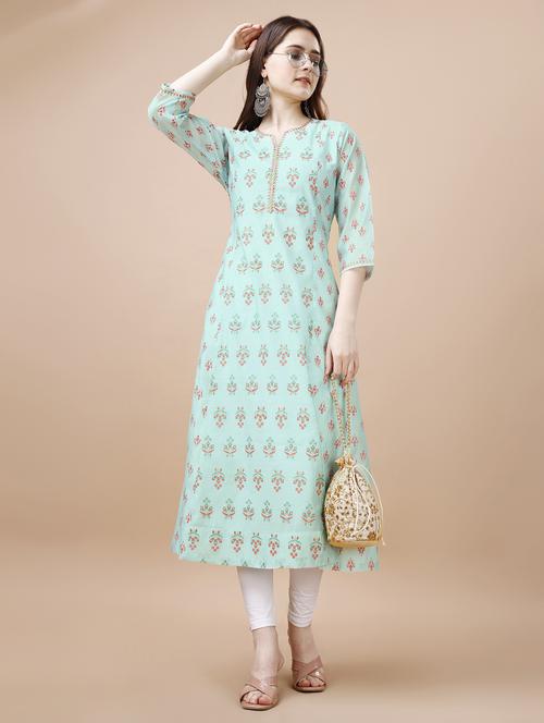 women ai aqua notch neck anarkali kurta - 21034143 - Very Small Image - 1