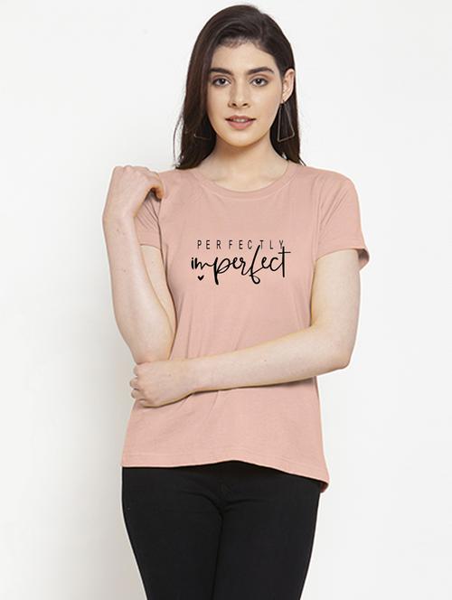 women round neck chest print t-shirt - 21034267 - Very Small Image - 1