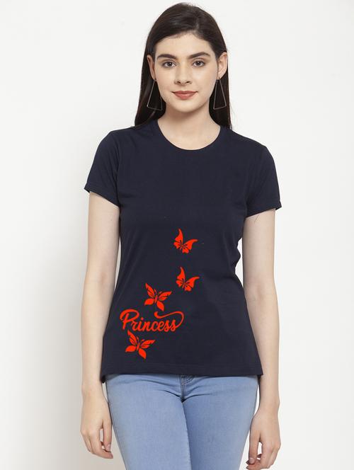 women round neck placement print t-shirt - 21034280 - Very Small Image - 1