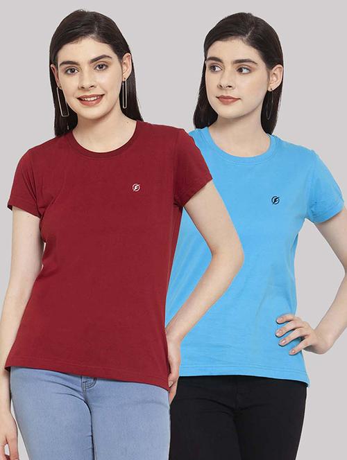 women pack of 2 solid short sleeves t-shirt - 21034390 - Very Small Image - 1