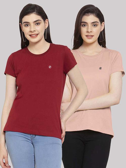 women pack of 2 solid short sleeves t-shirt - 21034392 - Very Small Image - 1