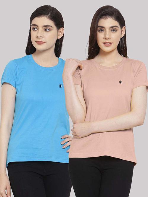 women pack of 2 solid round neck t-shirt - 21034401 - Very Small Image - 1